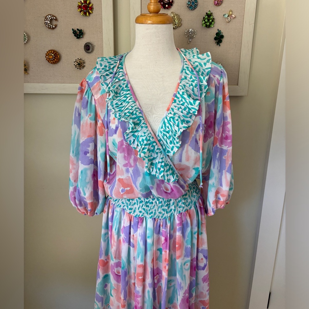 Vintage 80's Assorti for Susan Freis Floral Ruffle Dress